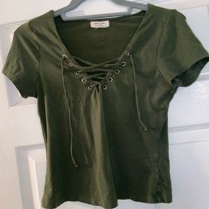 Army Green Cross Up Crop Top